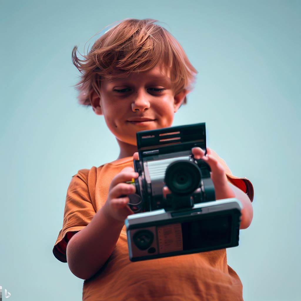 digital art of a kid holding a video camera