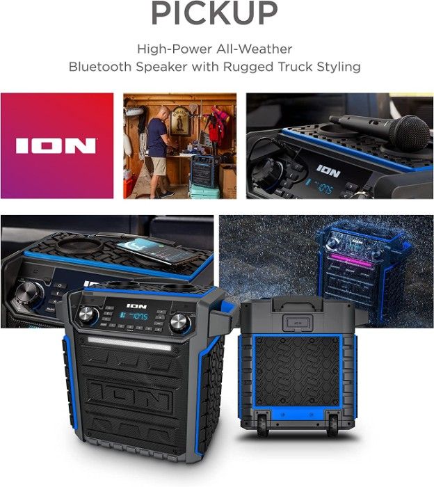 ION Audio Pickup Bluetooth Speaker collage of different views