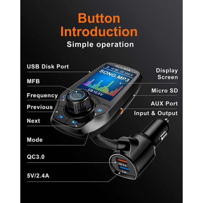 Guanda Technologies Bluetooth Car Adapter's controls and ports