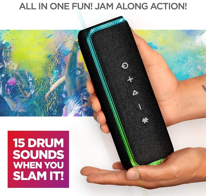 ION Audio Slam Jam IPX7 Waterproof Bluetooth Speaker held in hands